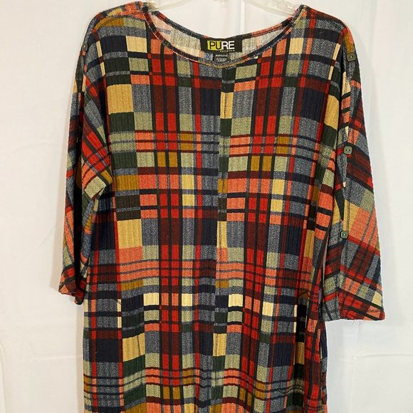 URBANOLOGY Pure Essence Plaid 3/4 Sleeve Dress NWOT Women's Size Large - Picture 2 of 12